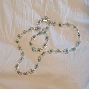 NWOT Brushed Silver, Turquoise & Pearl Necklace